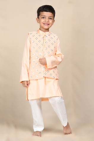 APRICOTKIDS Mirror Embroidered Nehru Jacket With Kurta Set 