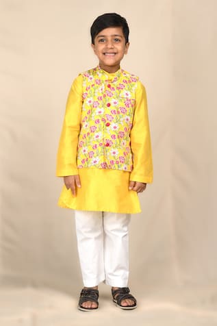 APRICOTKIDS Embroidered Nehru Jacket With Kurta Set 