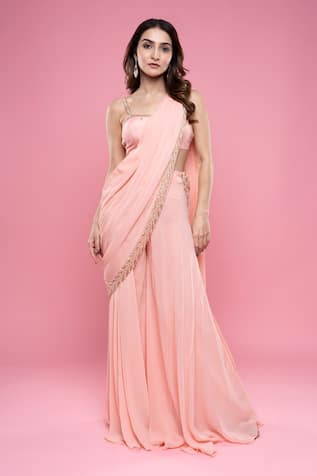 Dajwaree Pre-Draped Pant Saree With Placement Embroidered Blouse 