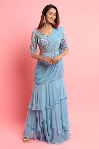 Dajwaree Pre-Draped Saree With Bead Embellished Blouse 