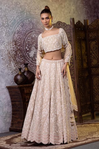 RAJ ARORA Pearls Embroidered Bridal Lehenga Set 