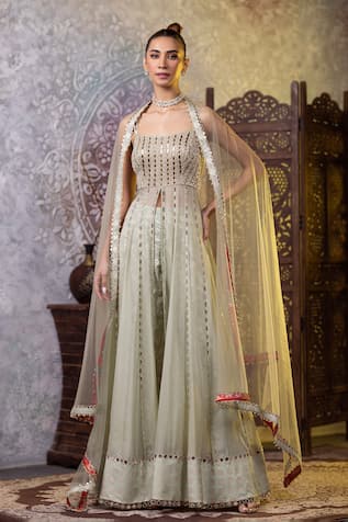 RAJ ARORA Mirror Embroidered Anarkali Pant Set 