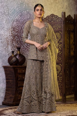 RAJ ARORA Embroidered Short Kurta Sharara Set 