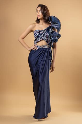 RAJ ARORA Angeline Cutdana Embroidered Draped Dress 