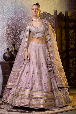 RAJ ARORA Silk Embroidered Blouse Lehenga Set 