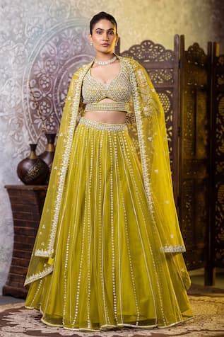 RAJ ARORA Sequins & Zarkan Embroidered Blouse Lehenga Set 