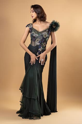 RAJ ARORA Ariannna Hand Embroidered Draped Saree Gown 