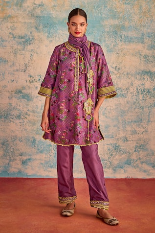 Priyanka Singh Floral Print A-Line Kurta Pant Set 