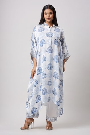 Sanjev Marwaaha Asymmetric Printed Kaftan & Pant Set 