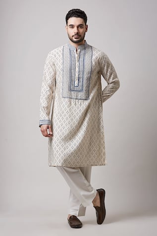 Sanjev Marwaaha Triangle Print Bead Work Kurta & Pant Set 