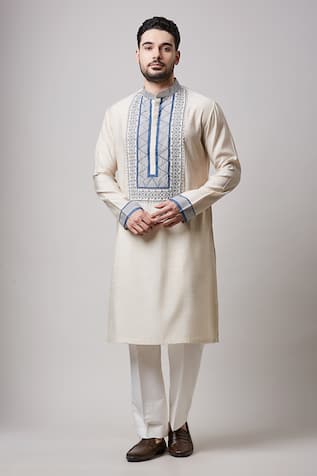 Sanjev Marwaaha Embroidered Yoke Kurta & Pant Set 