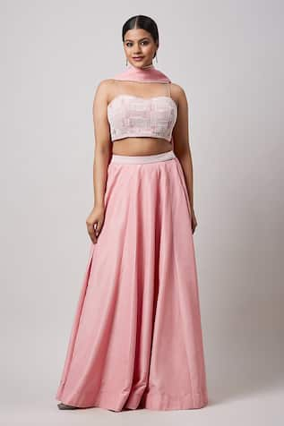 Sanjev Marwaaha Solid Kalidar Lehenga Bustier Set 