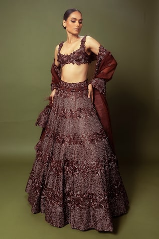 Varun Chakkilam Flower & Geometric Embroidered Lehenga Set 