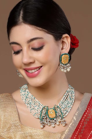 Natural Stone Embellished Choker Necklace Set 