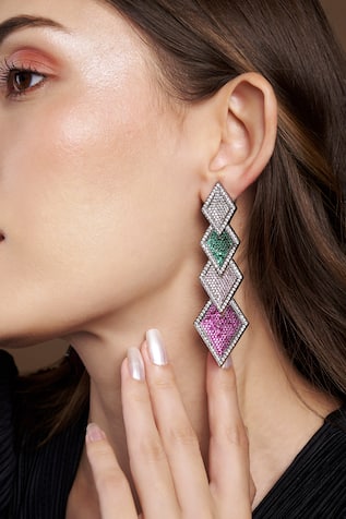 The Jewel Factor Vogue Geometric Shaped Embellished Earrings 