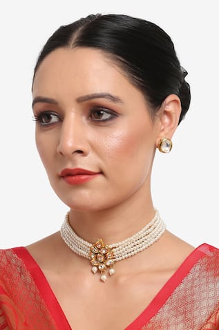 Ruby Raang Kundan Floral Pearl Choker Set 