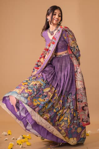 aindhri by mahitha Ajantha Kalamkari Lehenga Blouse Set 