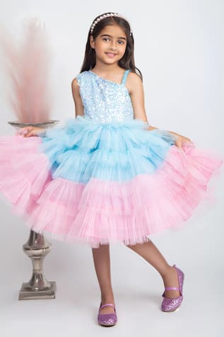 Sequin Embellished One Shoulder Ruffle Layered Dress 