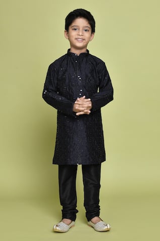 Navy Blue Sequin Embroidered Kurta 