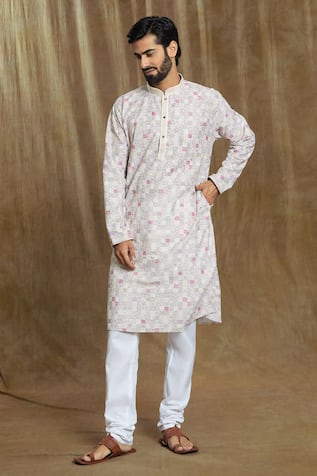 Geometric Tile Print Kurta With Pyjama 