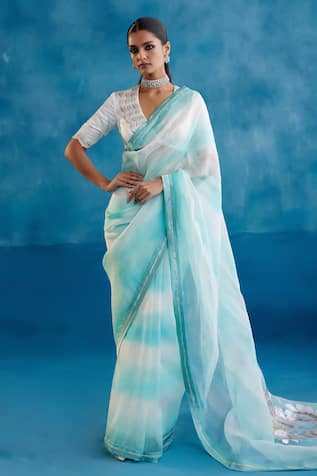 Devnaagri Bloom Hand Painted Leheriya Saree With Blouse 