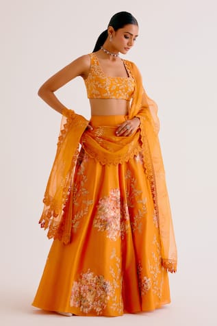 Devnaagri Silk Chanderi Hand Painted Lehenga Set 