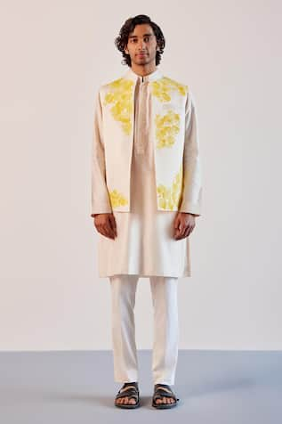 Devnaagri Bloom Hand Painted Bundi Kurta Set 