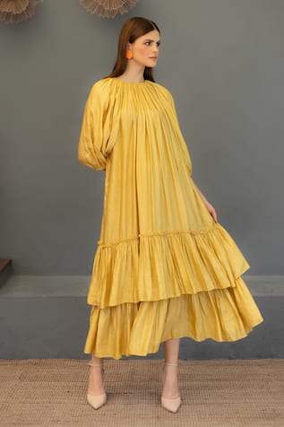 Ozel Ariana Tiered Gathered Midi Dress 