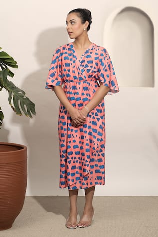 Ozel Abstract Pattern Wrap Dress 