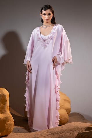 TYOHAR Saida Ditsy Bloom Embroidered Kaftan With Bustier 