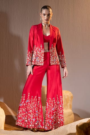 TYOHAR Adara Rafflesia Garden Embroidered Blazer Flared Pant Set 