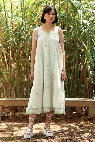 Weaver Story Chanderi Silk Hand Block Print Dress 