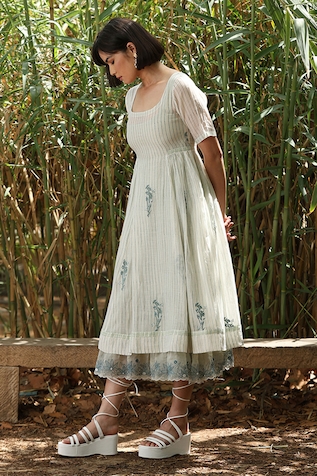 Weaver Story Handblock Strip Print Dress
