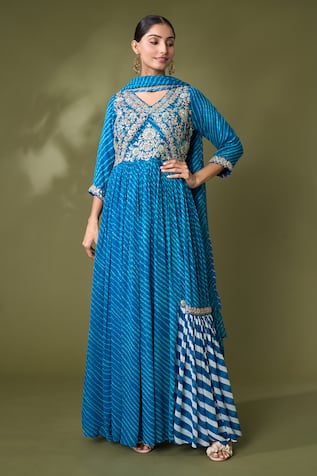 Samyukta Singhania Leheriya Print Anarkali With Dupatta 