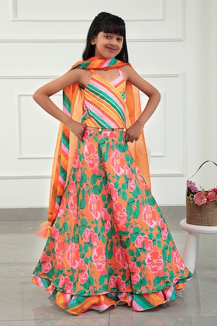 Multi Color Floral Ruffle Lehenga Set 