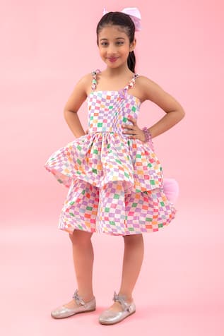 Checks Print Layered Dress 