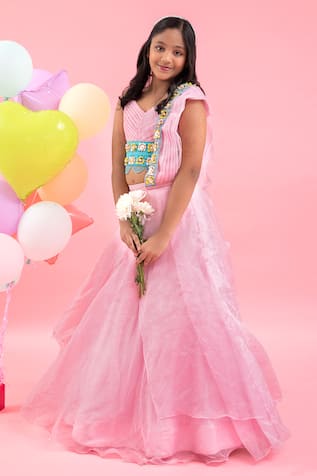 Organza Flared Lehenga With Embroidered Blouse 