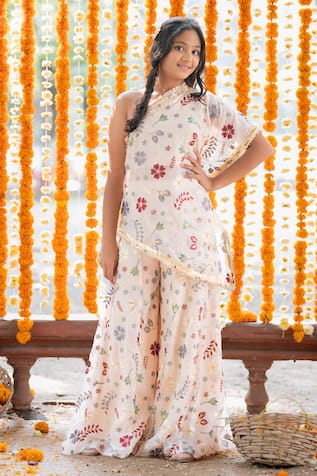 Embroidered Cape Palazzo Set 