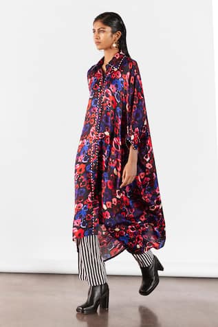 Studio Rigu Peony Print Kimono Kurta With Straight Pant 