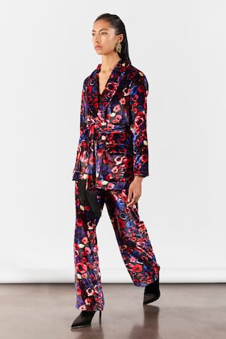Studio Rigu Peony Print Velvet Blazer With Pant 