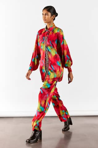 Studio Rigu Poppy Print Knot Shirt With Trouser 