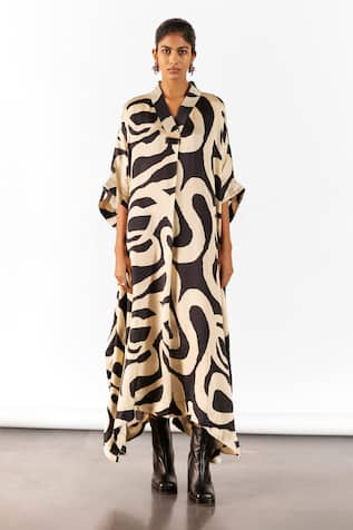 Studio Rigu Vegan Silk Chestnut Print Kaftan 