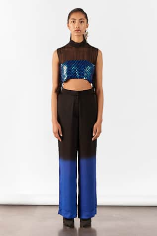 Studio Rigu Evil Eye Organza Embroidered Top With Vegan Silk Ombre Pant 