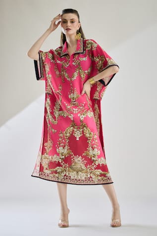 Rajdeep Ranawat Briana Printed Half Sleeve Shirt Collar Kaftan Dress 