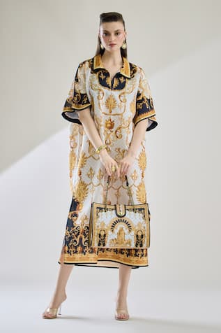 Rajdeep Ranawat Briana Printed Shirt Collar Kaftan Dress 