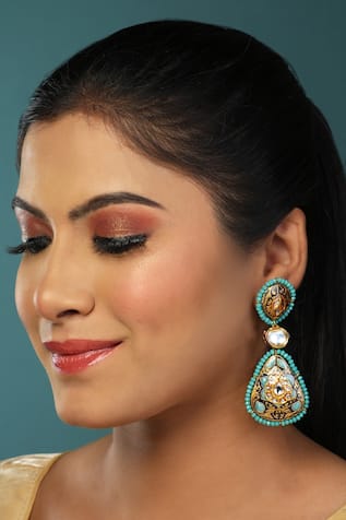 French Fleur Meenakari Kundan Danglers 