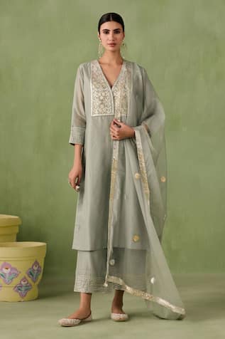 Sureena Chowdhri Double Yoke Gota Embroidered Kurta Set 