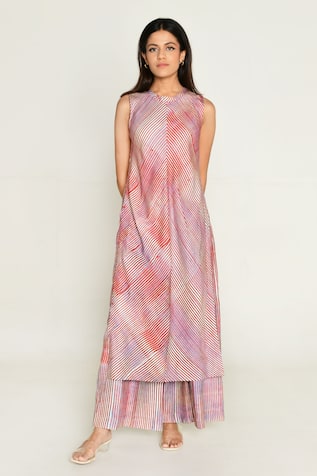 Rias Jaipur Plosky Cloud Print Kurta With Wide Legged Pant 