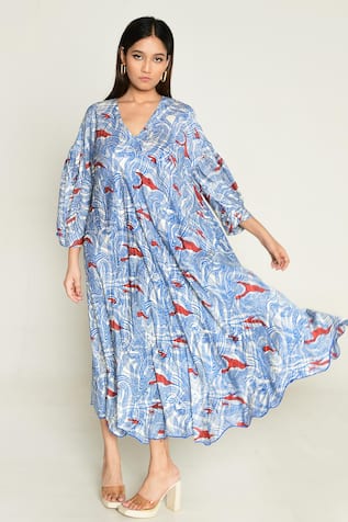 Rias Jaipur Ponzo Abstract Print Dress 