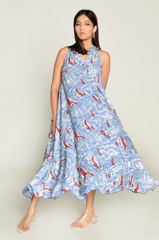 Rias Jaipur Ponzo Abstract Print Midi Dress 